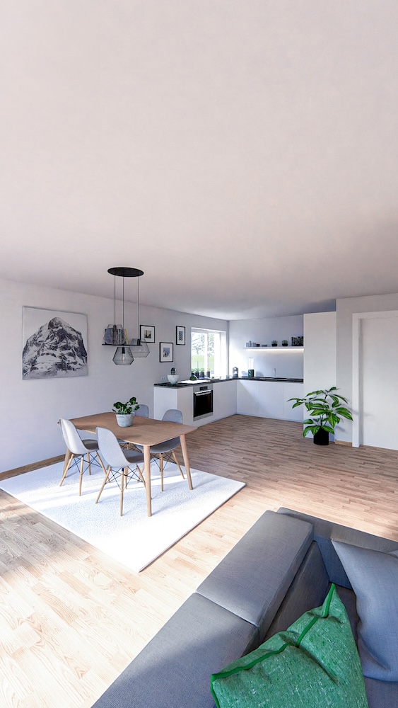 Visualisierung Wohn- und Esszimmer Eigentumswohnung Bernhardswald bei Regensburg