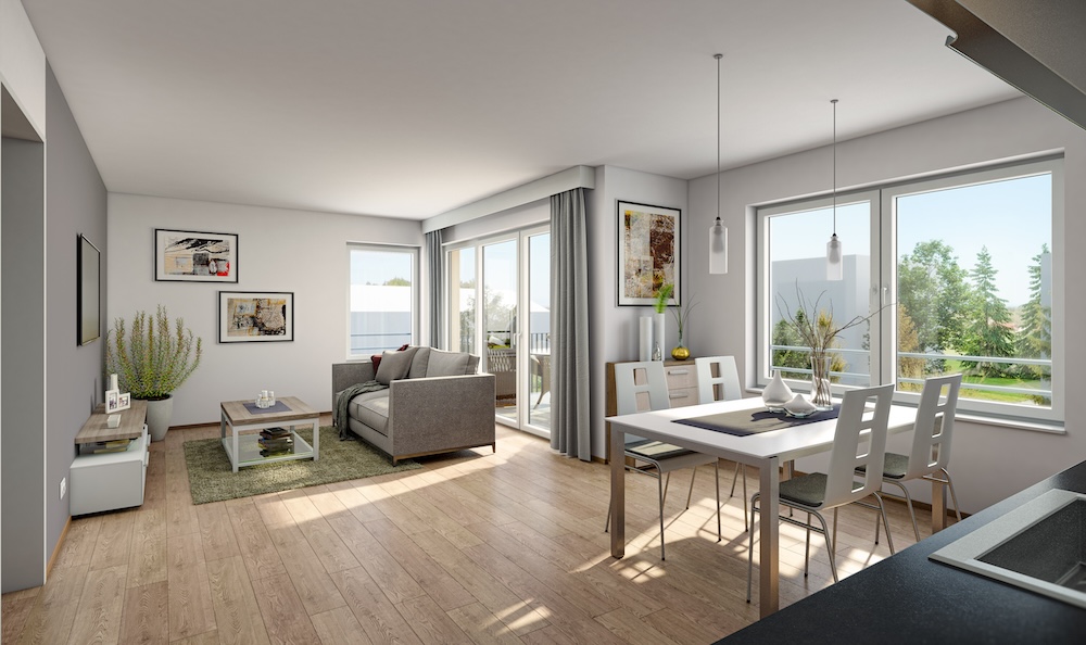 Visualisierung Wohn- und Esszimmer Eigentumswohnung Bernhardswald bei Regensburg