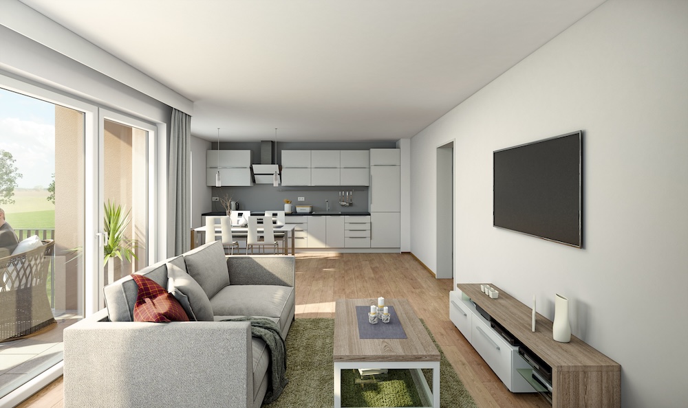 Visualisierung Wohnzimmer Eigentumswohnung Bernhardswald bei Regensburg